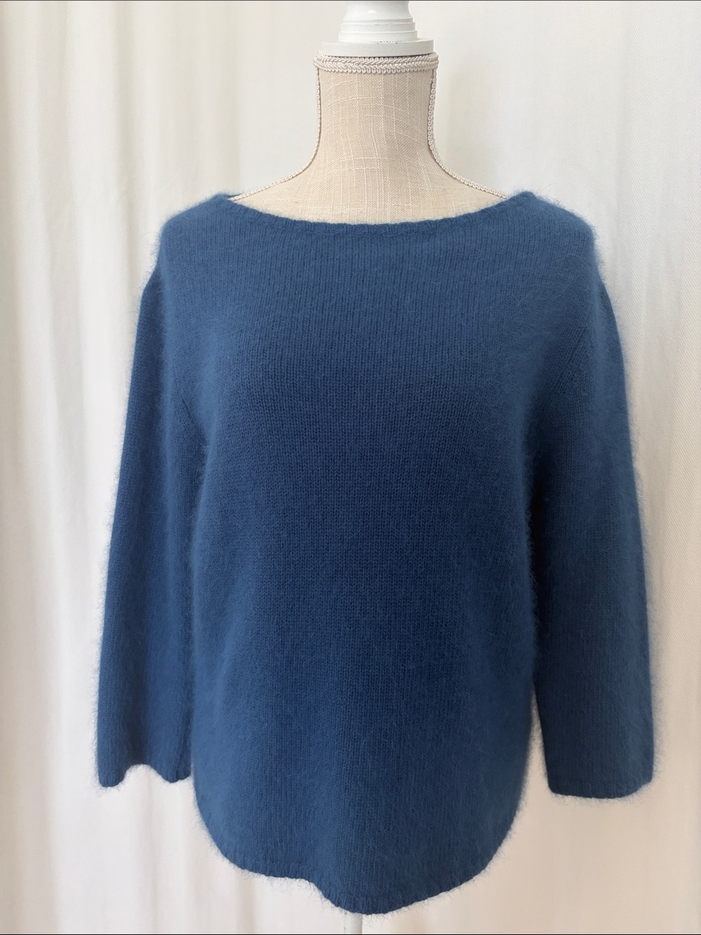 Pierre Cardin Angora Rabbit Hair Wool Dusty Blue Boatneck Fuzzy Sweater - Picture 2 of 10